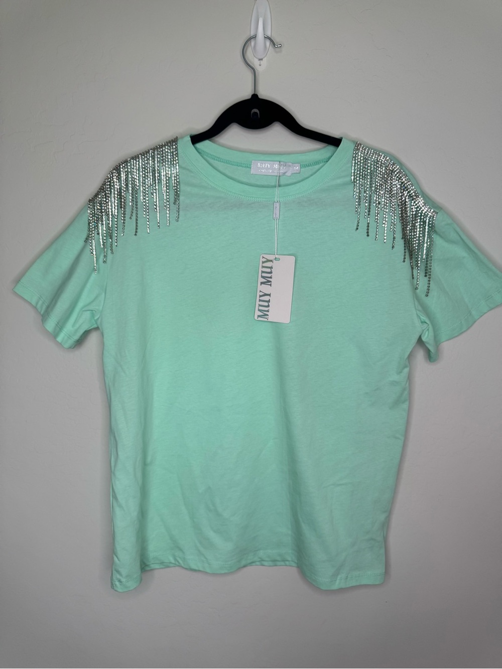 Ninety Mint Short Sleeve Rhinestone Fringe Tee